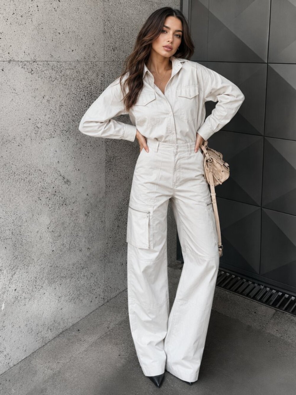 Zara Cargo Utility Jumpsuit Pearl Gray NWT